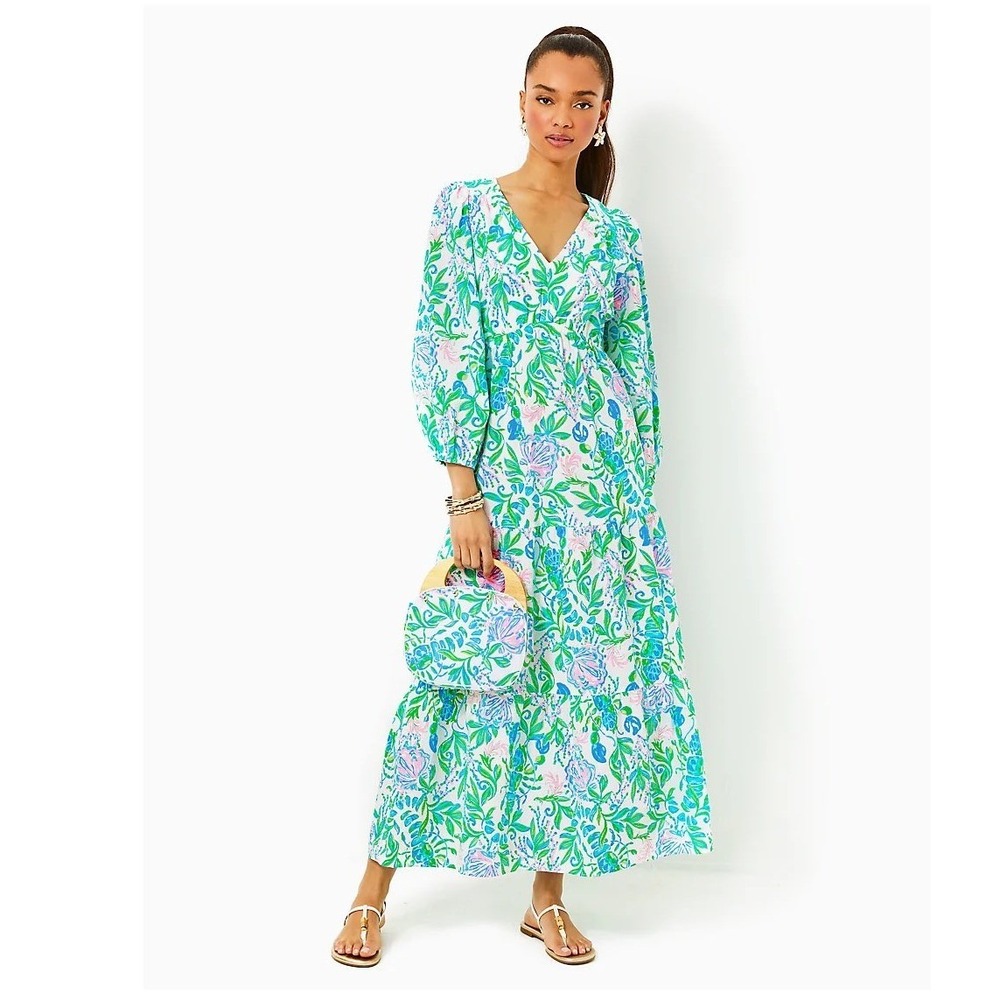 Lilly Pulitzer Deacon V-Neck Maxi Dress 8 Resort White Just A Pinch Preppy Beach